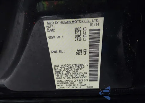 2014 Nissan Altima 2.5 S z USA, uszkodzony, nr VIN 1N4AL3AP9EC278335